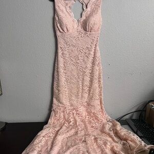 Morgan & Co. Blush Lace Backless Dress